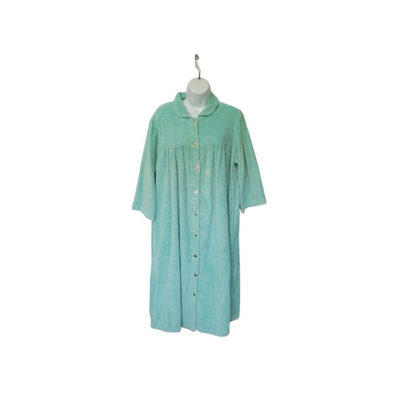Vintage National Womens Snap-Front Mint Green Terrycloth Robe Size L Midi - Picture 7 of 13